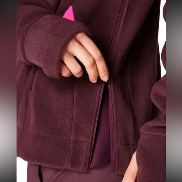 SWEATY BETTY Sweatshirt Altitude Thermal Half SNAP Plum Red Side Zippers Pockets - Picture 2 of 16